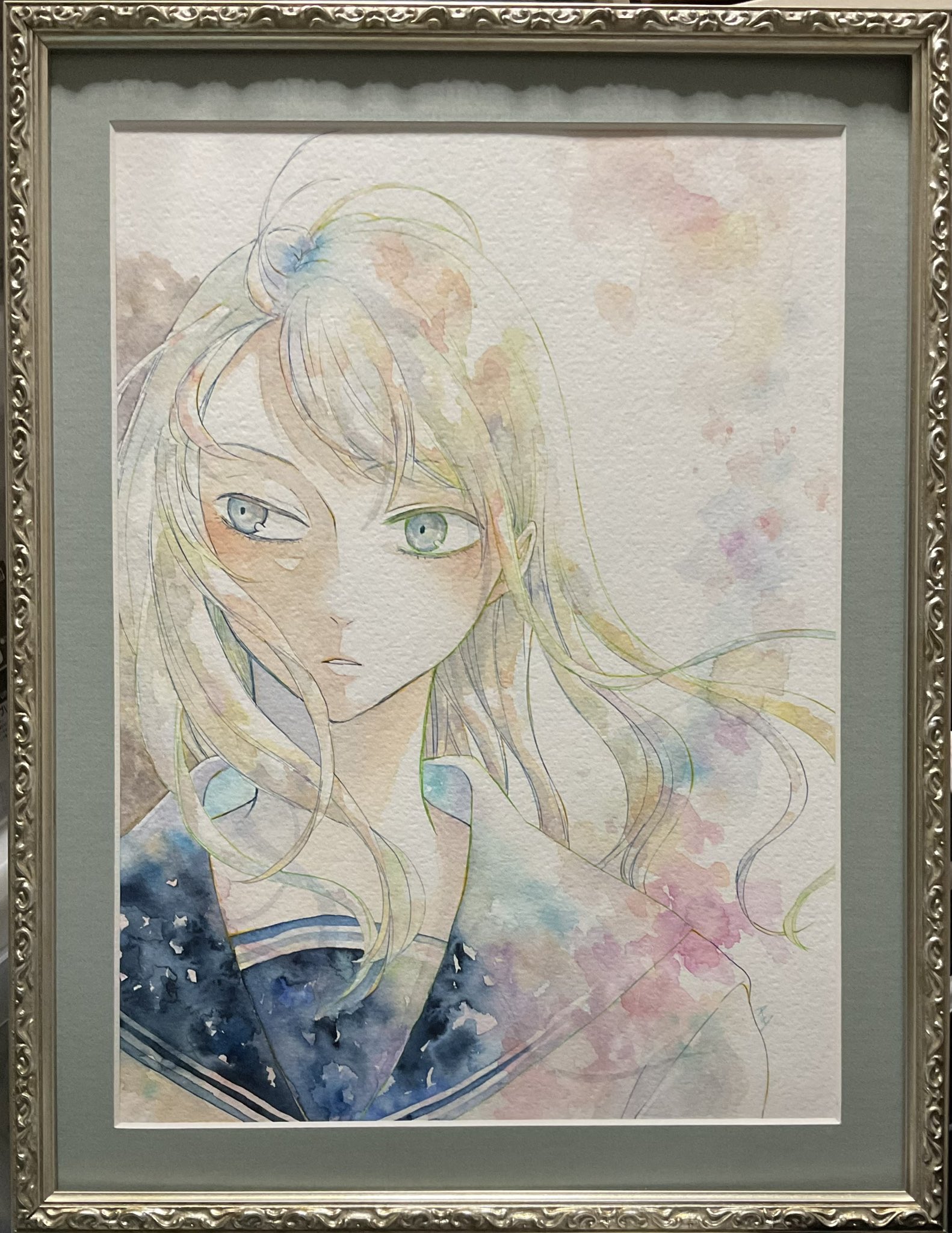 水彩画(サンダーソニア)　原画マットあり　おまとめ２点 水彩画(サンダーソニア) 原画マットあり おまとめ2点 水彩画