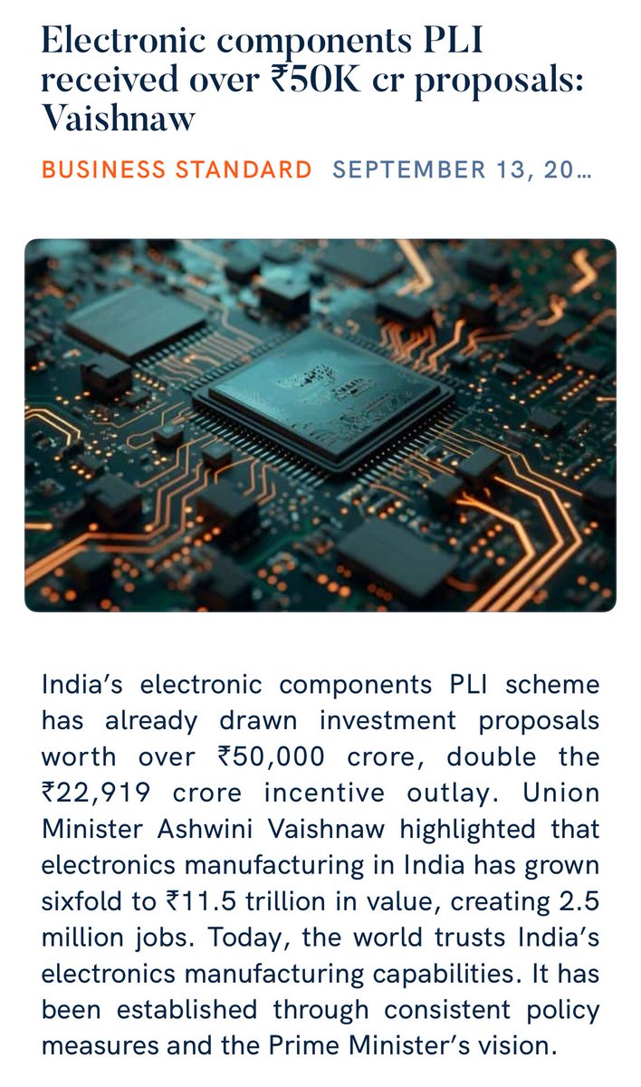 annadanaravi's tweet photo. Electronic components PLI received over ₹50K cr proposals: Vaishnaw
 https://t.co/LefZwpxkFM

via NaMo App https://t.co/DxppPeCJla