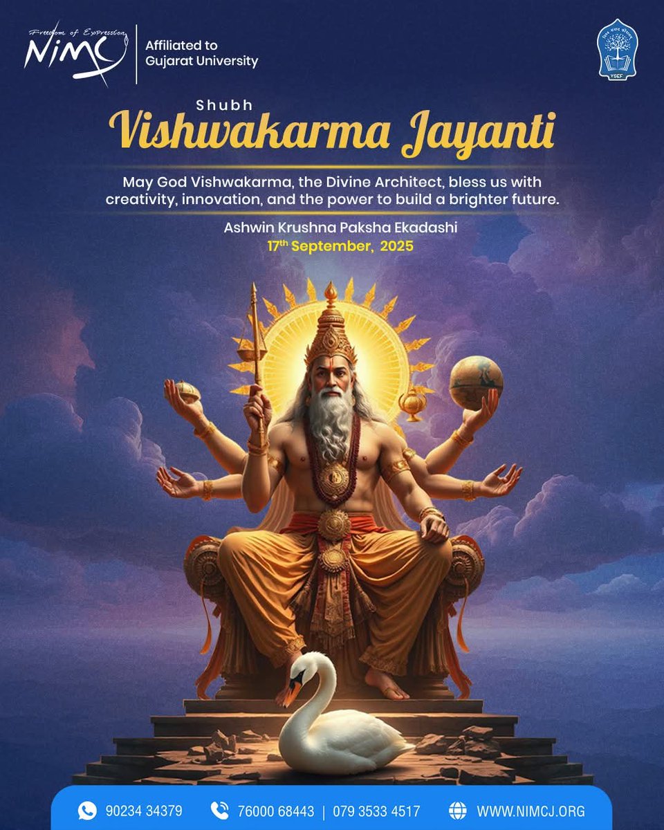 Celebrating the divine architect of ideas and innovation! On Vishwakarma Jayanti, let’s craft, create, and build a future as inspiring as his legacy.

#NIMCJ #VishwakarmaJayanti #DivineArchitect #VishwakarmaJayanti2025 #InnovationAndSkill #BuildYourFuture #MassCommInspires