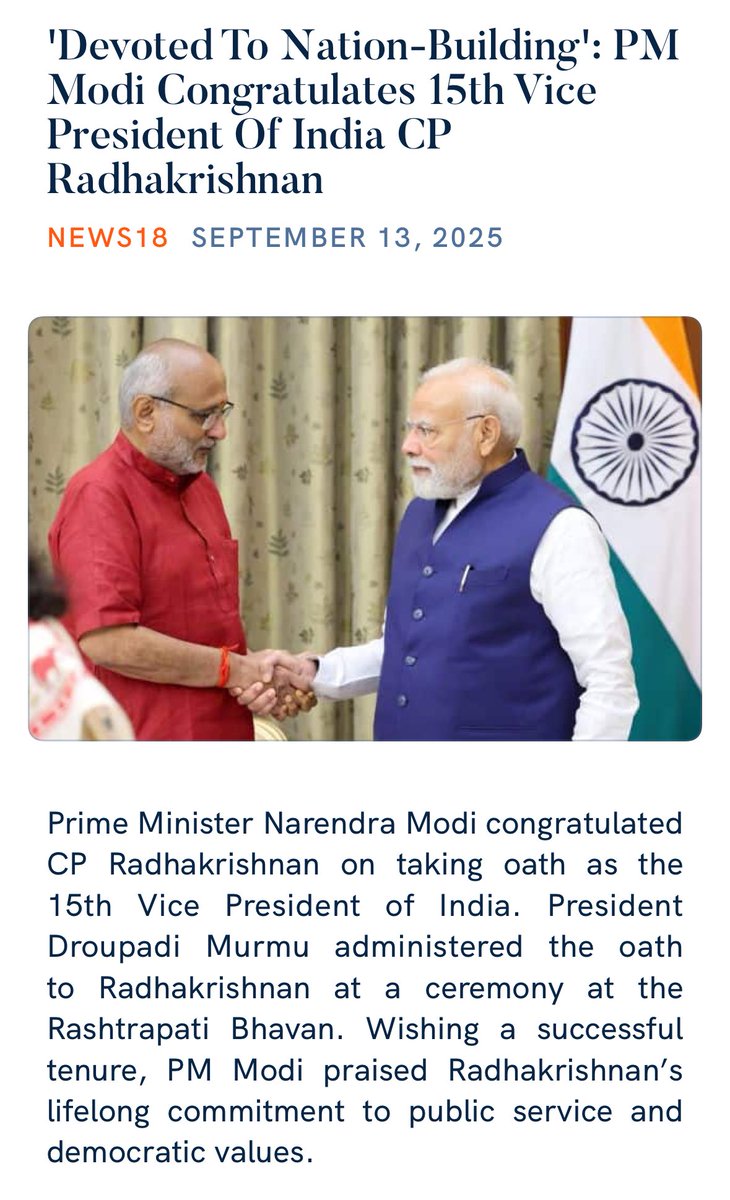annadanaravi's tweet photo. 'Devoted To Nation-Building': PM Modi Congratulates 15th Vice President Of India CP Radhakrishnan
 https://t.co/L4MKYb1bKw

via NaMo App https://t.co/fl3QiJOUQ1
