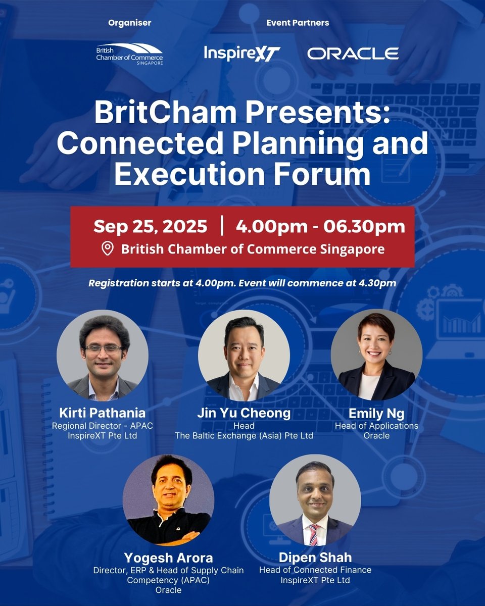 britchamsg's tweet photo. 💎 Complimentary Event 💎 Don’t let uncertainty define your future! Join us Sept 25th, 4 PM at the Connected Planning and Execution Forum. Last seats! Learn from @Oracle, @BalticExchange, @inspirext. Register now: https://t.co/ikV9eyPj5q

#execution #planning #strategy https://t.co/ZChGMXFJiw
