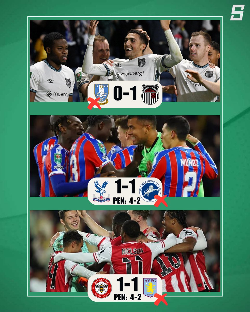 iSportsAPI's tweet image. Round 3 Done✅
Grimsby Town, Crystal Palace and Brentford advance to the Round 4👏
#CarabaoCup #EFL