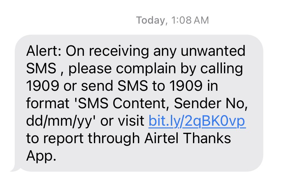 ckpurohit's tweet image. .@airtelindia I wish I could report your SMS to you that landed to my phone past midnight at 1:08 AM. Is your team/ system has some sense of time? Insane approach for customer protection by this unprofessional approach. #airtel #unprofessional