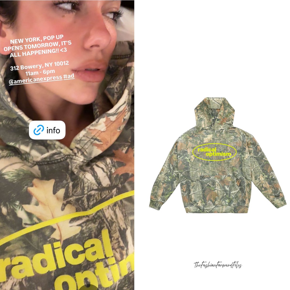 Dua Lipa wears a radical optimism tour camo hoodie by Fua Lipa
