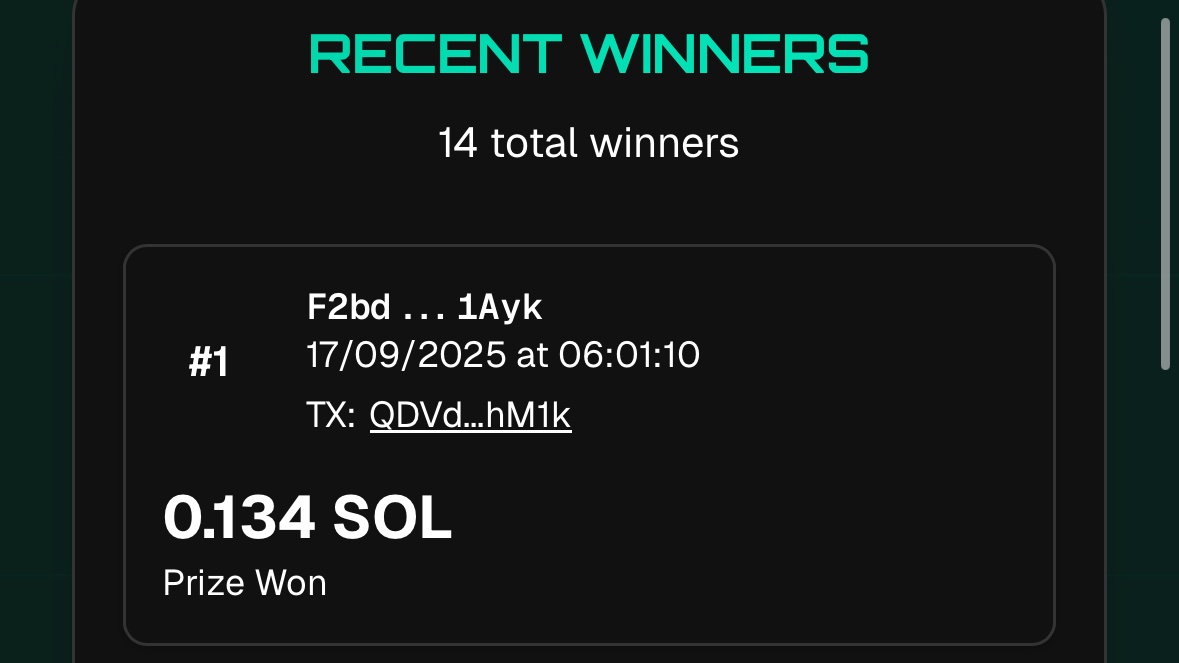Next winner 🏆

Congratulations 🎊

solscan.io/tx/QDVdvsXLnc4…