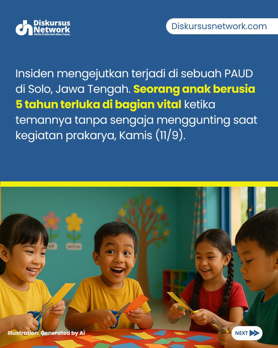 DiskursusNet's tweet image. Ngilu banget sobat! Di Solo, seorang bocah malah kena musibah gara-gara main sunat-sunatan pakai gunting di sekolah. Awalnya cuma iseng bareng temen-temennya, eh malah beneran kejadian sampai bikin korban luka serius.

#Pendidikan #PAUD #Solo #Digunting #alatvital