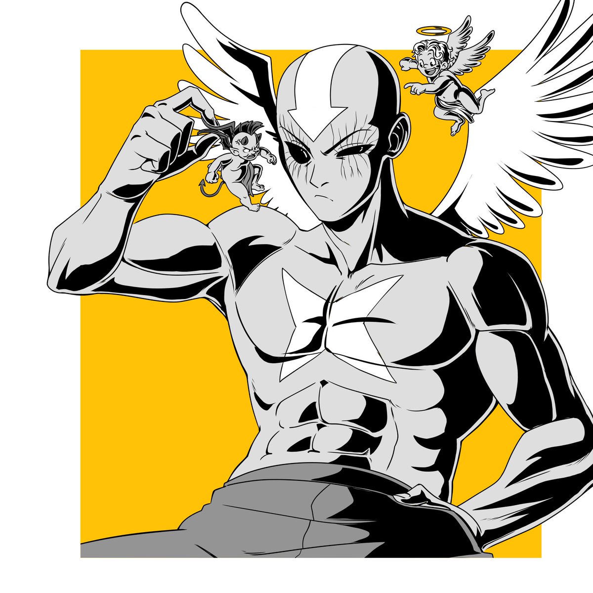 White wings guard the soul,
Angel whispers, devil schemes,
Black eyes see both fates.

Art by the one &amp; only <a href="/Warrr9A/">VictorWarrr</a> !
❤️🙏🏻