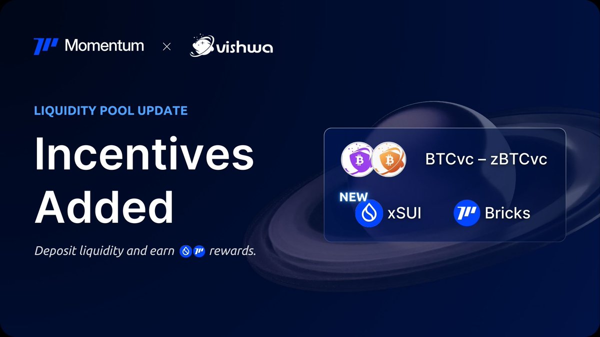 AraceliMerrh575's tweet photo. 🚀 New incentives just landed on @MMTFinance x Vishwa!
Deposit liquidity in the BTCvc – zBTCvc pool and start earning xSUI + Bricks rewards.
More liquidity. More rewards. Don’t miss out. 🔥
#Momentum #Vishwa #xSUI https://t.co/mGK4gIJBYS