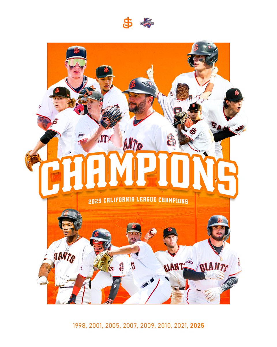 SJGiants's tweet image. YOUR 2025  CALIFORNIA LEAGUE CHAMPIONS!