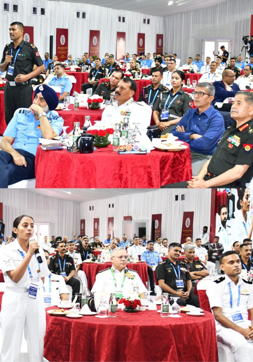 HQ_IDS_India's tweet image. As Combined Commanders Conference 2025 #CCC2025 progressed to the second day, the Hon’ble Raksha Mantri Shri @rajnathsingh deliberated on India’s defence and security roadmap, underlining key strategic focus areas and the critical role of #IndianArmedForces. He lauded the…