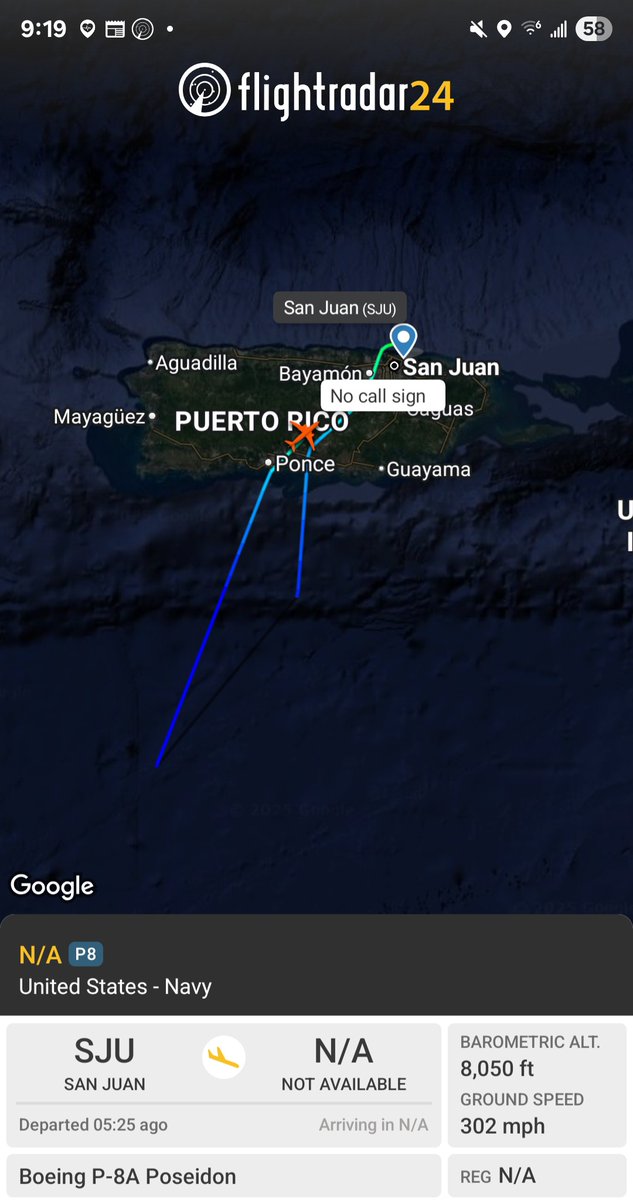 Borrowed7Time's tweet photo. US Navy P-8A Poseidon #AE686A now returning to San Juan from its Caribbean mission.
@sipjack1776 @LatAmMilMVMTs @FlconEYES @LadyAstroJet @Arr3ch0 https://t.co/46V2OOn0Zl