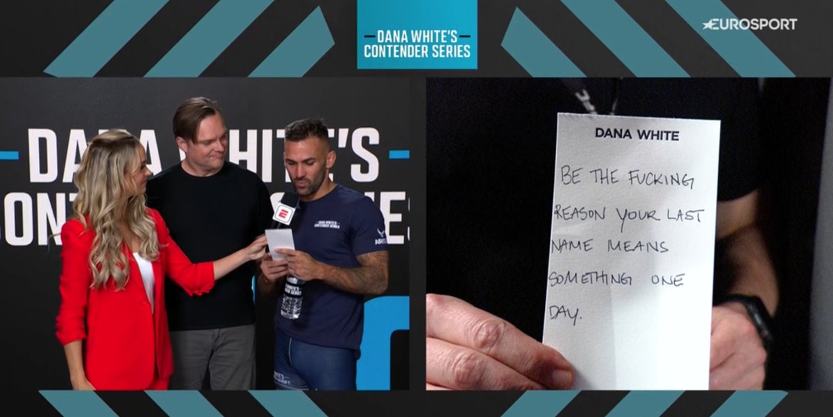 La nota de Dana White a Hecher Sosa: "Sé la puta razón por la que tu apellido signifique algo algún día". 

Pelos de punta. Vaya noche más histórica. Qué retransmisión más emocionante. Gracias a todos por el apoyo. Y gracias a Hecher Sosa por enseñarnos tanto.