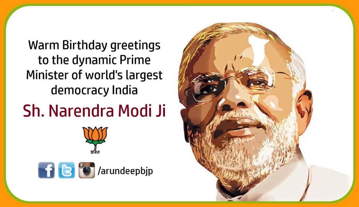 Arundeep Singh (@arundeepbjp) on Twitter photo Warm birthday greetings to India’s pride, A Visionary, Dharmi & Karmyogi ‘Pradhan Sewak’ Hon’ble Narendra Modi Ji.
May Bhagwan Ram grant him strength & power to successfully march on the Sewa path and fight the Anti-social & Anti-national forces.
#HappyBdayModiji
<a href="/narendramodi/">Narendra Modi</a> Warm birthday greetings to India’s pride, A Visionary, Dharmi & Karmyogi ‘Pradhan Sewak’ Hon’ble Narendra Modi Ji.
May Bhagwan Ram grant him strength & power to successfully march on the Sewa path and fight the Anti-social & Anti-national forces.
#HappyBdayModiji
<a href="/narendramodi/">Narendra Modi</a>