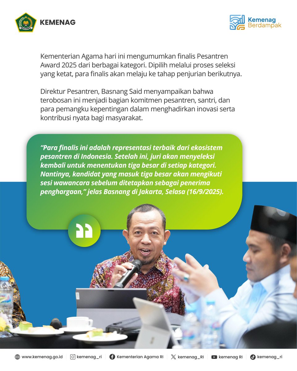 Kemenag_RI's tweet photo. Kemenag umumkan finalis Pesantren Award 2025 untuk kategori Kepala Daerah & Santri Inspiratif. Mereka adalah representasi terbaik pesantren.
Baca selengkapnya dengan scan QR Code atau kunjungi https://t.co/7248CTRzHO
#Kemenag #PesantrenAward #Finalis #InovasiPesantren https://t.co/cpr4hqwfbA