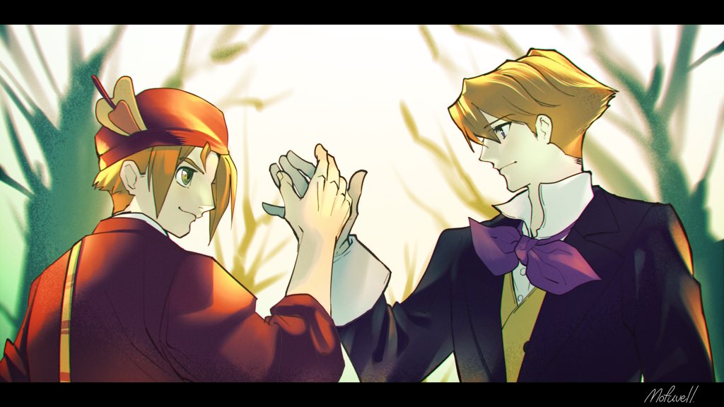yu_kumazaki's tweet image. ふた村ディルカ＆風バザユリス
昔描いた一枚絵です✨ #牧場物語 #過去絵