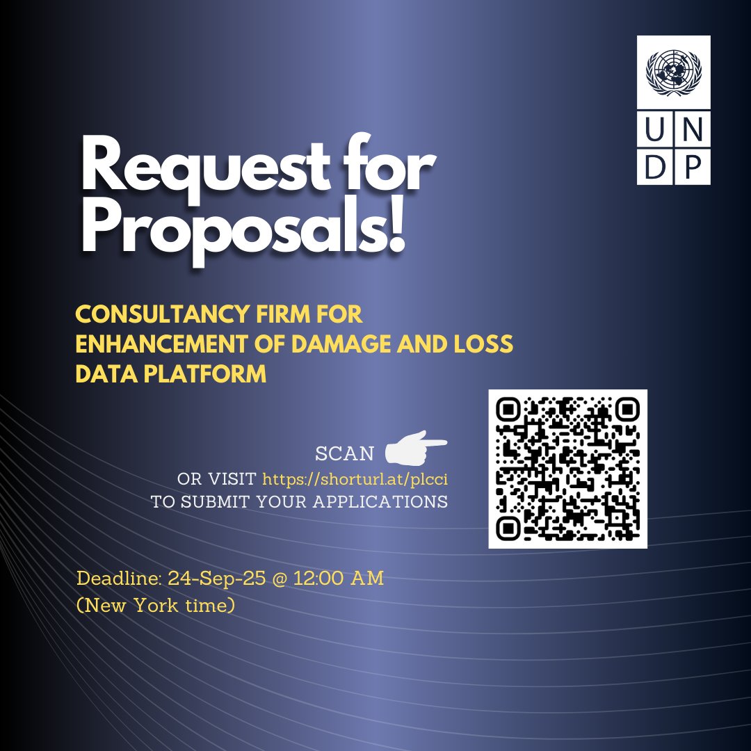 📢 Request for Proposals!
Consultancy Firm for Enhancement and Operationalization of Damage and Loss Data Platform for the National Disaster Management Authority (NDMA),
Deadline: 24-Sep-25 @ 06:00 AM (New York time)
🖇️ shorturl.at/plcci