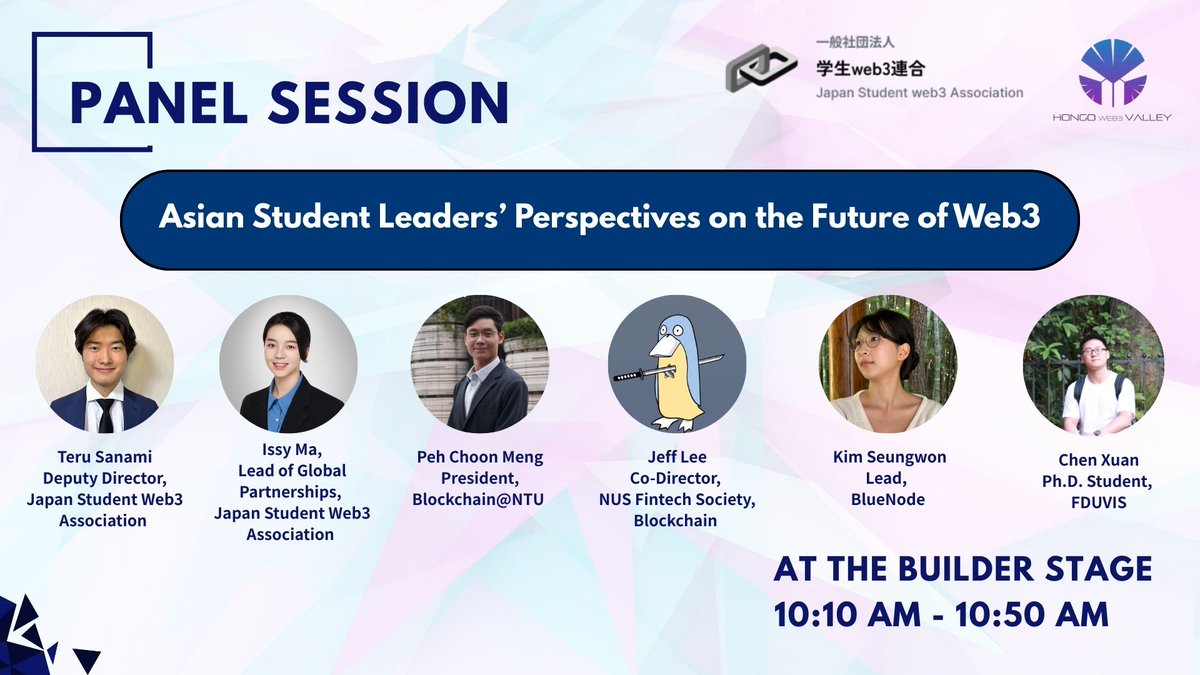 students_web3's tweet image. 【Panel Session @ EDCON Osaka】
Asian Student Leaders’ Perspectives on the Future of Web3
EDCON Venue — Builder Stage | 10:10–10:50
Student leaders from universities across Asia will share their blockchain club initiatives, lessons learned, and future plans—and exchange ideas…
