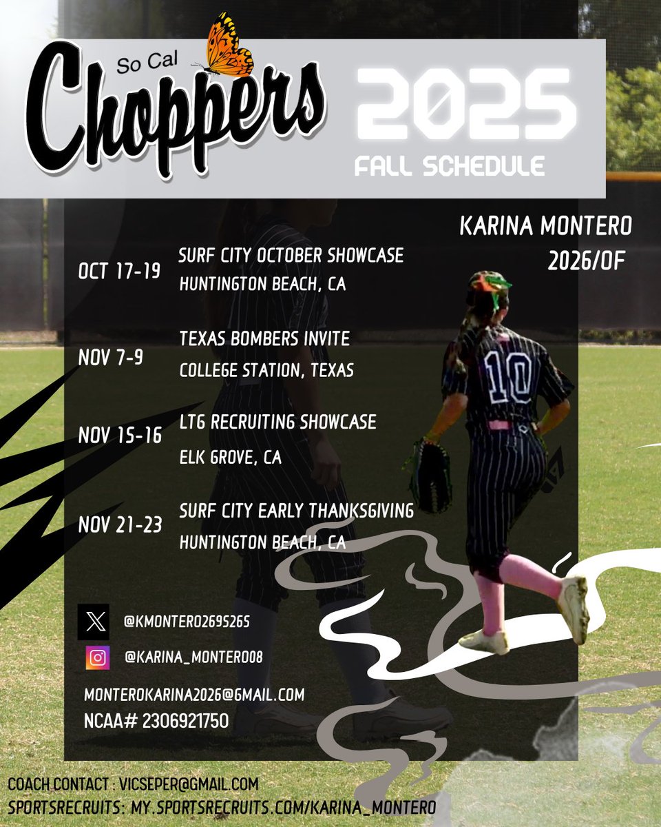 SBRRetweets's tweet photo. Check this out! KMontero2695265: Fall Schedule So Cal Choppers Fausett 18u. #playforgary #uncommitted2026 @chop12chop12 @MinesSoftball @PacificSoftball @D1Softball @UNC_BearsSB @Coach_Jo_Evans @CalPolySoftball @BUMoore @Sports_Recruits @AScholarsBrand @M… https://t.co/76I7lh0AaK