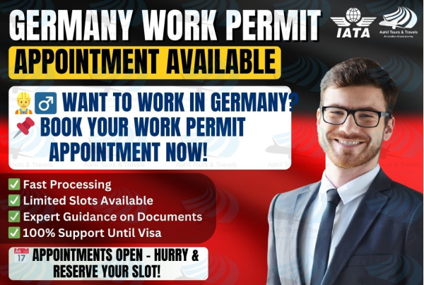 aahiltours's tweet image. ant to work in Germany? 🇩🇪 Book your work permit appointment now! Fast processing, expert document help, limited slots, full support till visa approval. Appointments open — hurry and grab your chance today!
 📞 Contact us wa.me/917827963306
 #GermanyWorkPermit #WorkAbroad