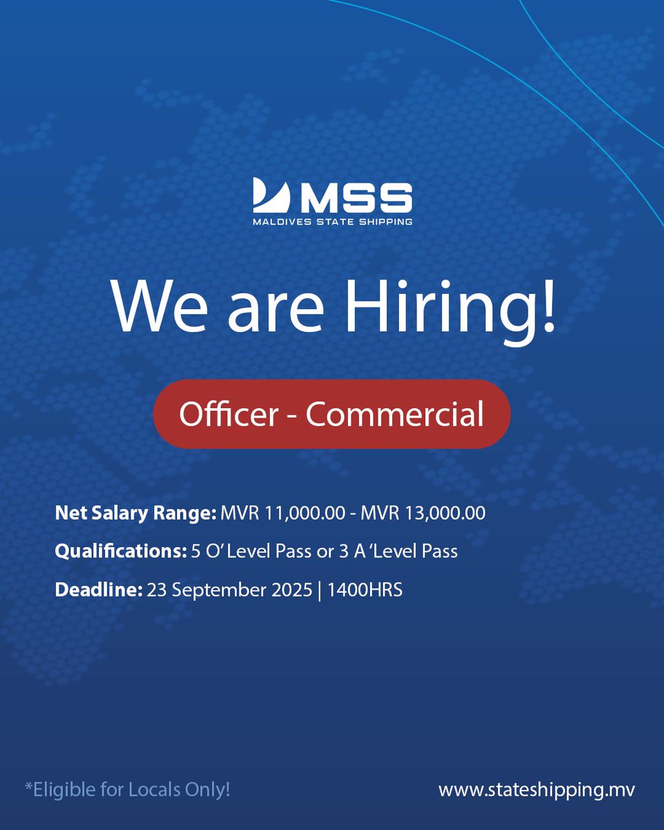 Join our team and be a vital part of an innovative community thriving on excellence and productivity!
Apply now! ⛴️🧑‍✈️

gazette.gov.mv/iulaan/360155