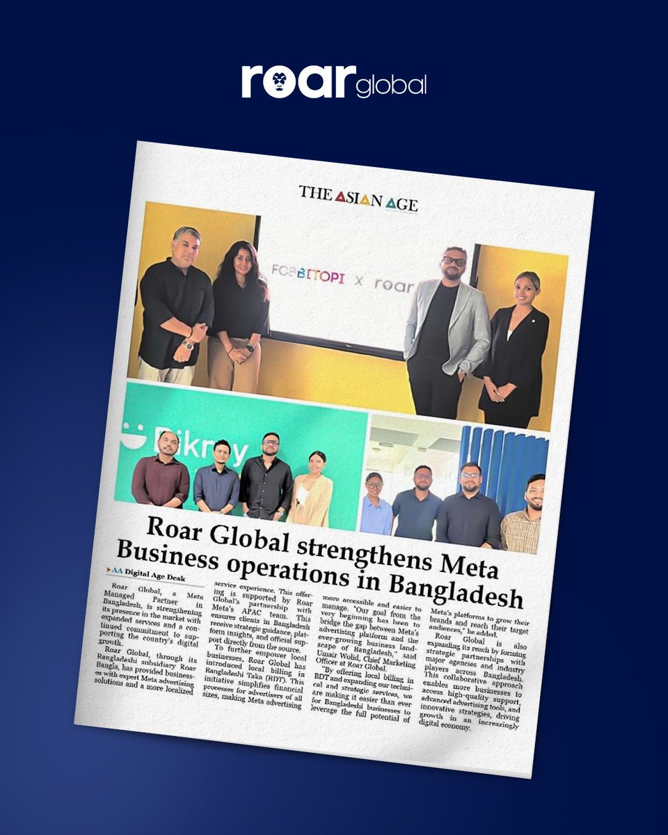 RoarIsGlobal's tweet photo. Expansion is easy. Impact is harder. 💪

Roar Global’s journey in Bangladesh proves what’s possible when global expertise meets local ambition 

https://t.co/llSpZ7Yz3Y

#RoarAdX #digitalmarketing #apac #meta https://t.co/NwtT9K9Nnp