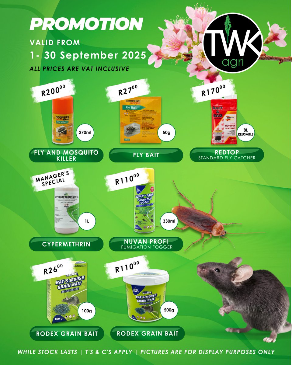 TWK_Agri's tweet photo. Spring savings are here! 🌱 Don’t miss the TWK Trade September Promotions 2025.

1–30 Sept (while stock lasts)
Shop at your nearest TWK Retail Store

 https://t.co/keItdyGHvo

#TWKAgri #SpringPromotions #FarmSmarter https://t.co/c8VQHRRiCp