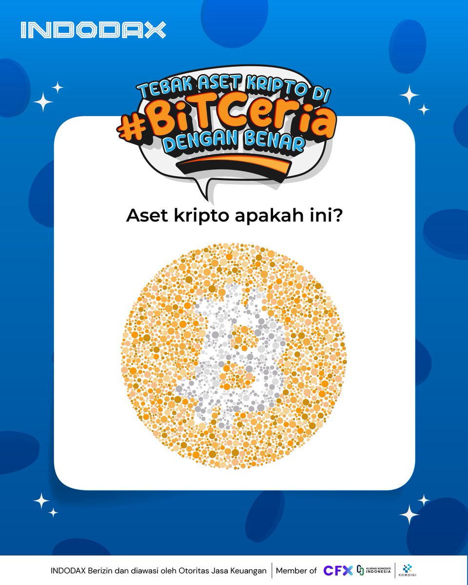 Kira-kira aset kripto apakah ini? 
Jawab BiTCeria dengan benar di Instagram dan Twitter <a href="/indodax/">indodax</a> dan menangkan hadiah total Rp6,5 juta dalam bentuk BTC untuk 26 pemenang!

Liat syarat ketentuannya di slide 2 juga ya

Ikutan sekarang biar nggak ketinggalan cuan serunya!