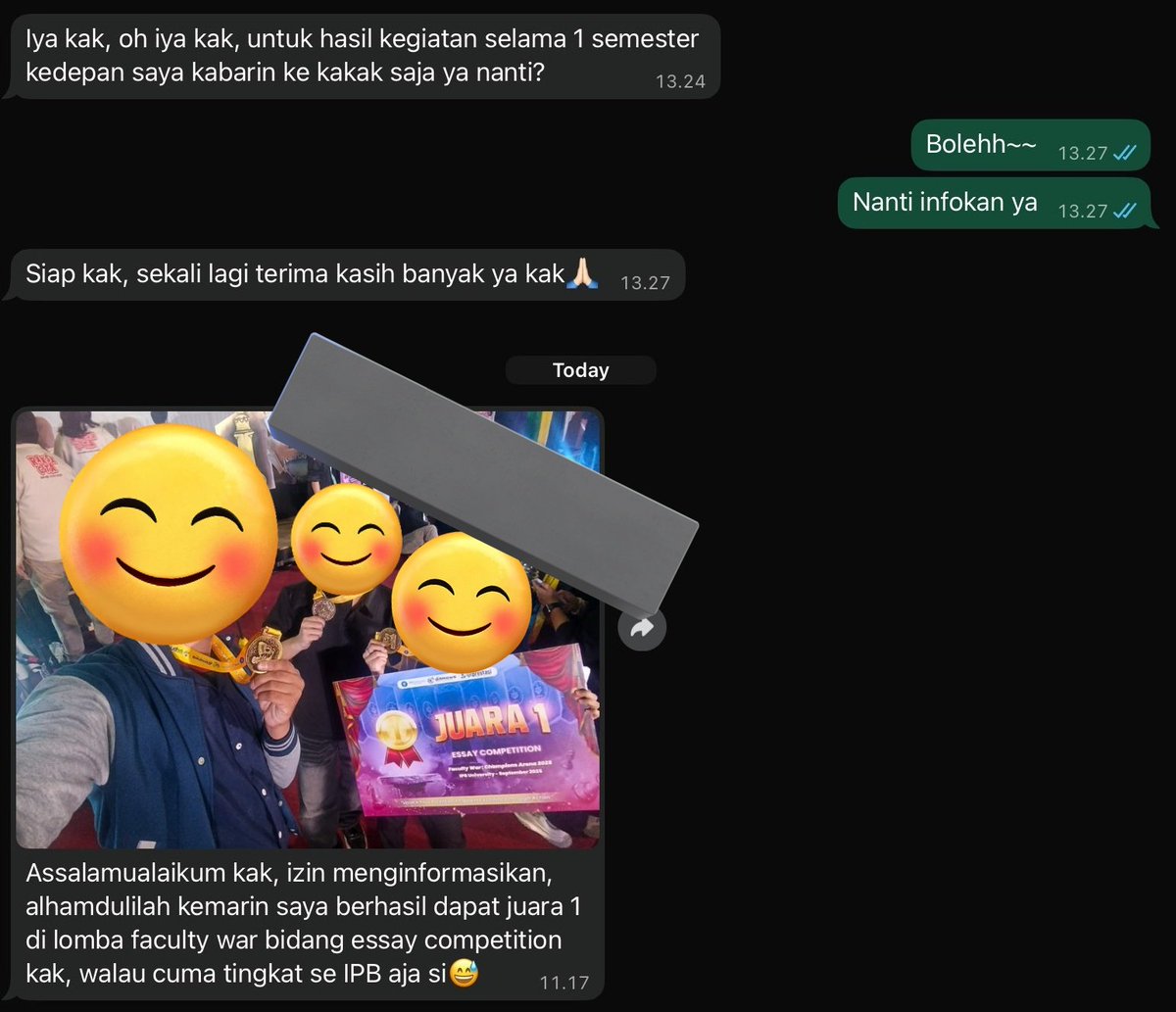 Dapat kabar baik dari salah satu penerima beasiswa PGK. 

Memang keren bener dah. Semoga lancar terus segala urusannya ya. Jadi anak yg keren pokoknya 🥳