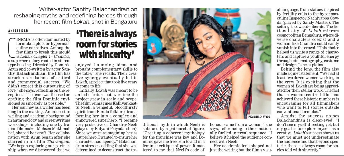 TNIE Karnataka (@xpressbengaluru) on Twitter photo Writer-actor Santhy Balachandran (<a href="/SanthyBee/">Santhy (शांति)</a>) on reshaping myths and redefining heroes through her recent film Lokah, shot in Bengaluru
✍️ <a href="/anjaliiiram/">anjali ram</a>
#LokahChapter1 Writer-actor Santhy Balachandran (<a href="/SanthyBee/">Santhy (शांति)</a>) on reshaping myths and redefining heroes through her recent film Lokah, shot in Bengaluru
✍️ <a href="/anjaliiiram/">anjali ram</a>
#LokahChapter1