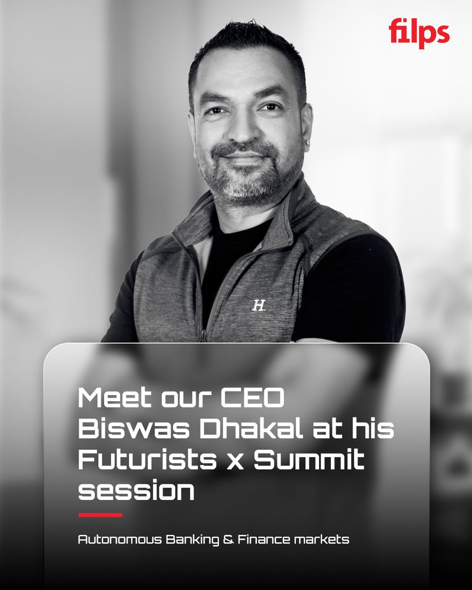 Filpsdesign's tweet image. Filps CEO, Biswas Dhakal, will be speaking at the Futurists x Summit at The Jumeirah Beach Hotel, Dubai. His session - Autonomous Banking and Finance Markets will explore the evolving landscape of financial services.

We’re looking forward to seeing you at the Summit - 22 to 23…