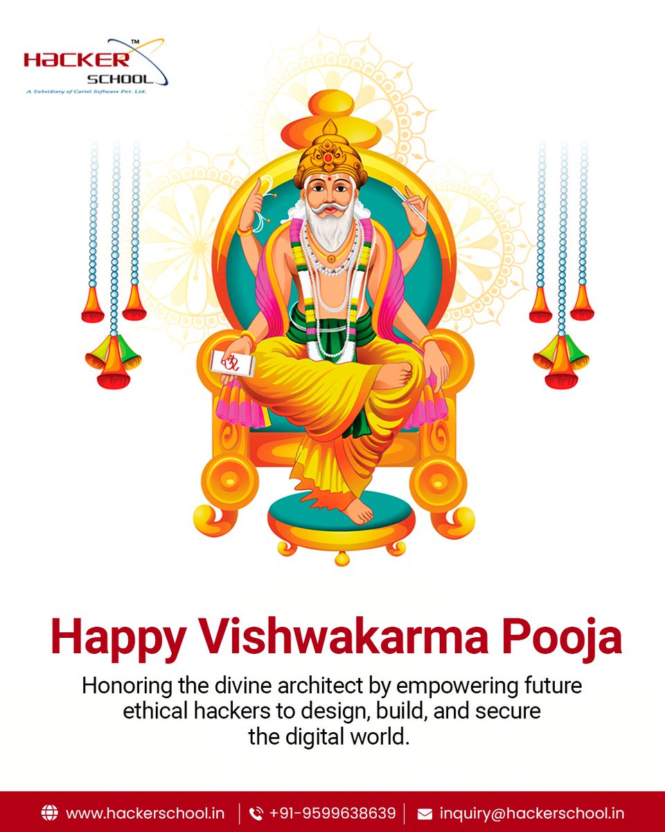 hackerschoolin's tweet photo. Wishing you a Happy #VishwakarmaPooja! 

Just as Lord Vishwakarma built with vision, we train ethical hackers to secure the digital future. 

 #CyberEducation #EthicalHacking https://t.co/c25bahDbZW