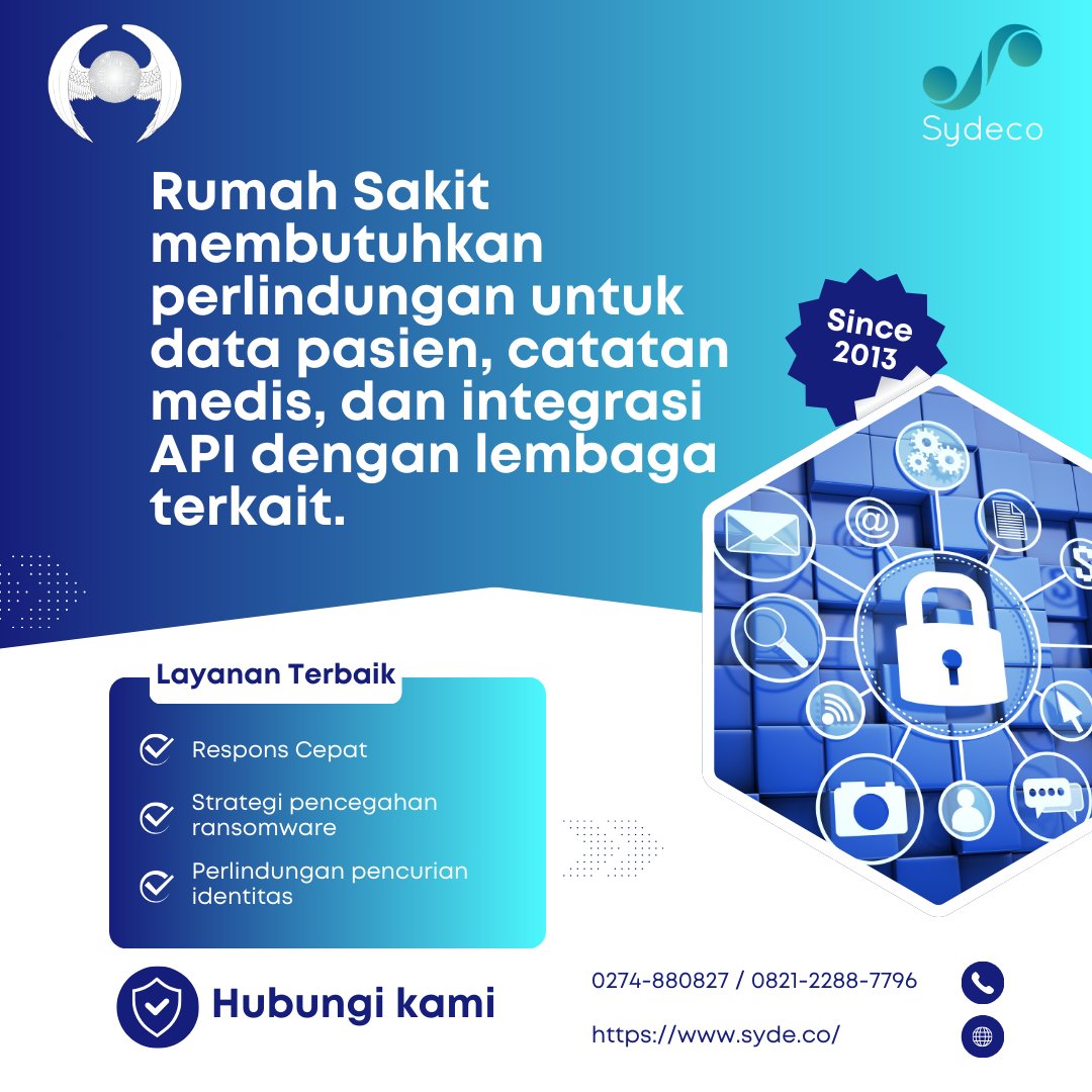sspsydecoid's tweet image. ⚠️ Serangan siber ke Rumah Sakit! data pasien dicuri,  layanan terhenti, keamanan siber rumah sakit dipertanyakan!

CALL:  0274-880827 
WA:  0821-2288-7796
EMAIL: sydeco.indonesia@yahoo.com

#Cybersecurity #Kesehatan #RumahSakit #Teknologi #Indonesia #KeamananSiber #viral