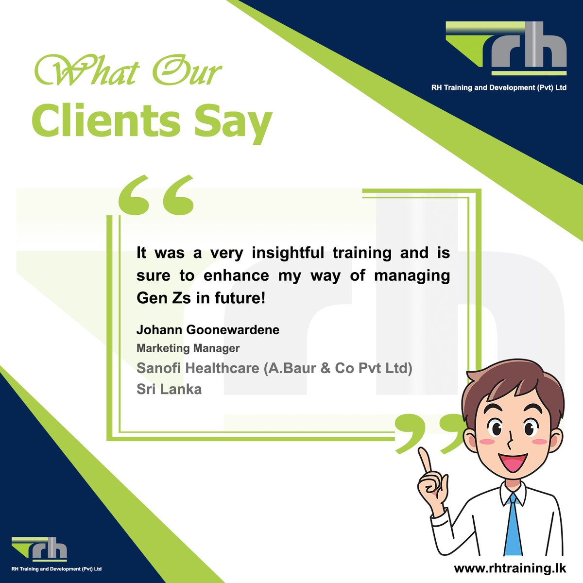 RHtraining's tweet image. Grateful for our amazing clients! 🌟
Visit rhtraining.lk/programmes for more details on upcoming Training sessions
Pubudu Perera - 0775200333
#trainingprogramme #training #rhtraining #corporatetraining