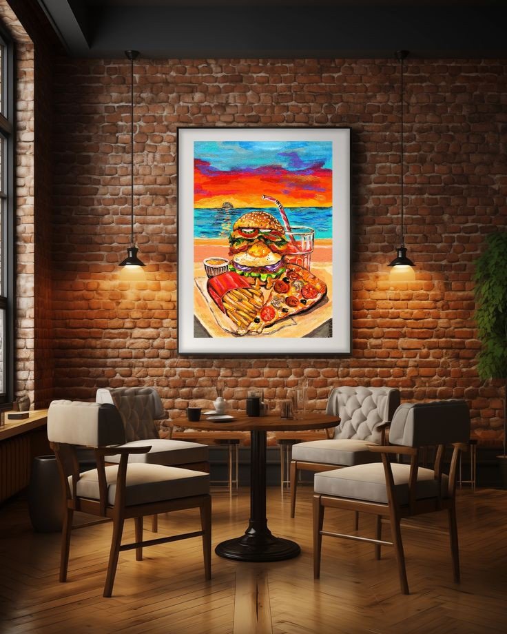 "Golden Hour &amp; Guilty Pleasures"
11 tez / 101 ed

Greasy fries &amp; a sunset sky melting into pink and gold. As the sun dips, painting the world in warm light, we sit with salty fingers &amp; happy hearts, savoring simple pleasures and fleeting beauty.

Acrylic on canvas.
link🔽