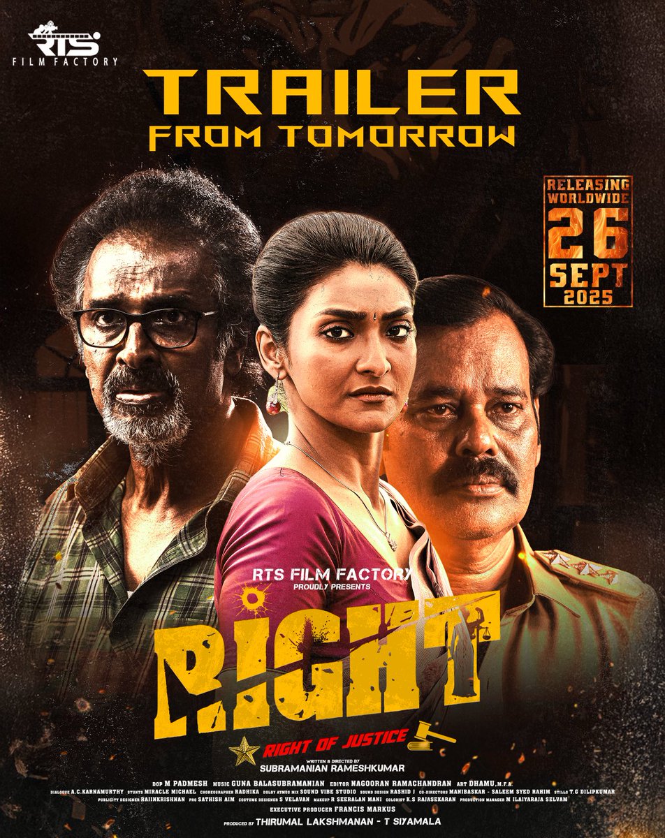 natty_nataraj's tweet image. X

Packed with raw power, high-voltage thriller, and edge-of-the-seat thrills!

#RIGHT trailer drops tomorrow. Goosebumps guaranteed 🔥

#Justice

Directed by : #SubramanianRameshKumar

Produced by : @RTS_film

@iarunpandianc @natty_nataraj @iamAksharaReddy @Roshan_subash