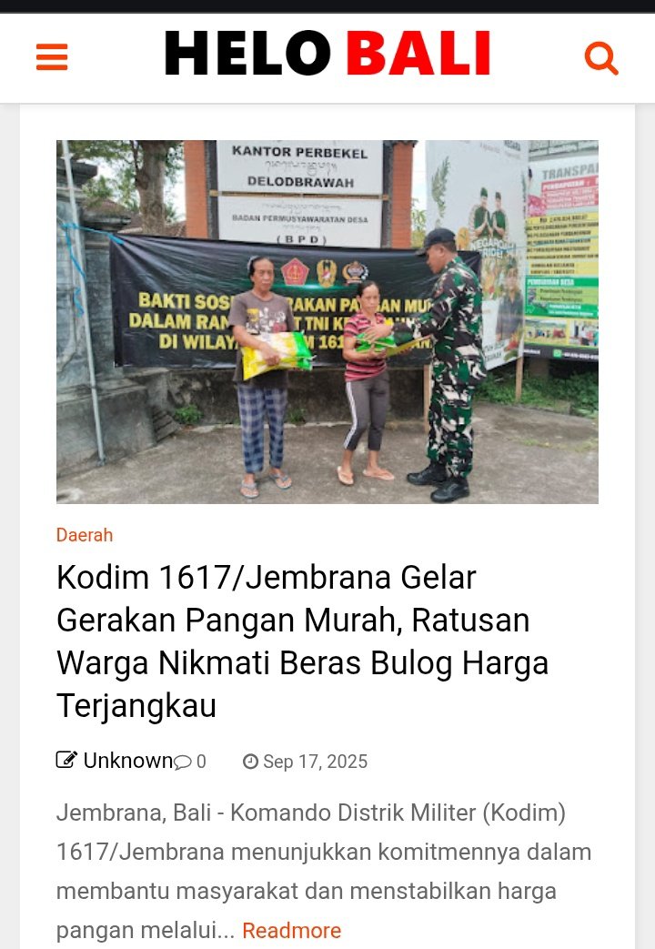 Kodim 1617/Jembrana Gelar Gerakan Pangan Murah, Ratusan Warga Nikmati Beras Bulog Harga Terjangkau