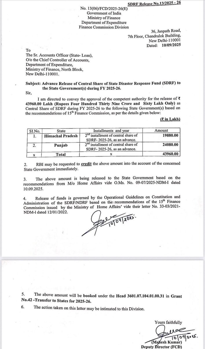 RavneetBittu's tweet image. Union Government, under the leadership of Hon’ble Prime Minister Shri Narendra Modi ji, has once again stood firmly with Punjab. After already releasing ₹1600 crore, the Government of India has now released an additional ₹240.80 crore to the State Disaster Relief Fund. This…