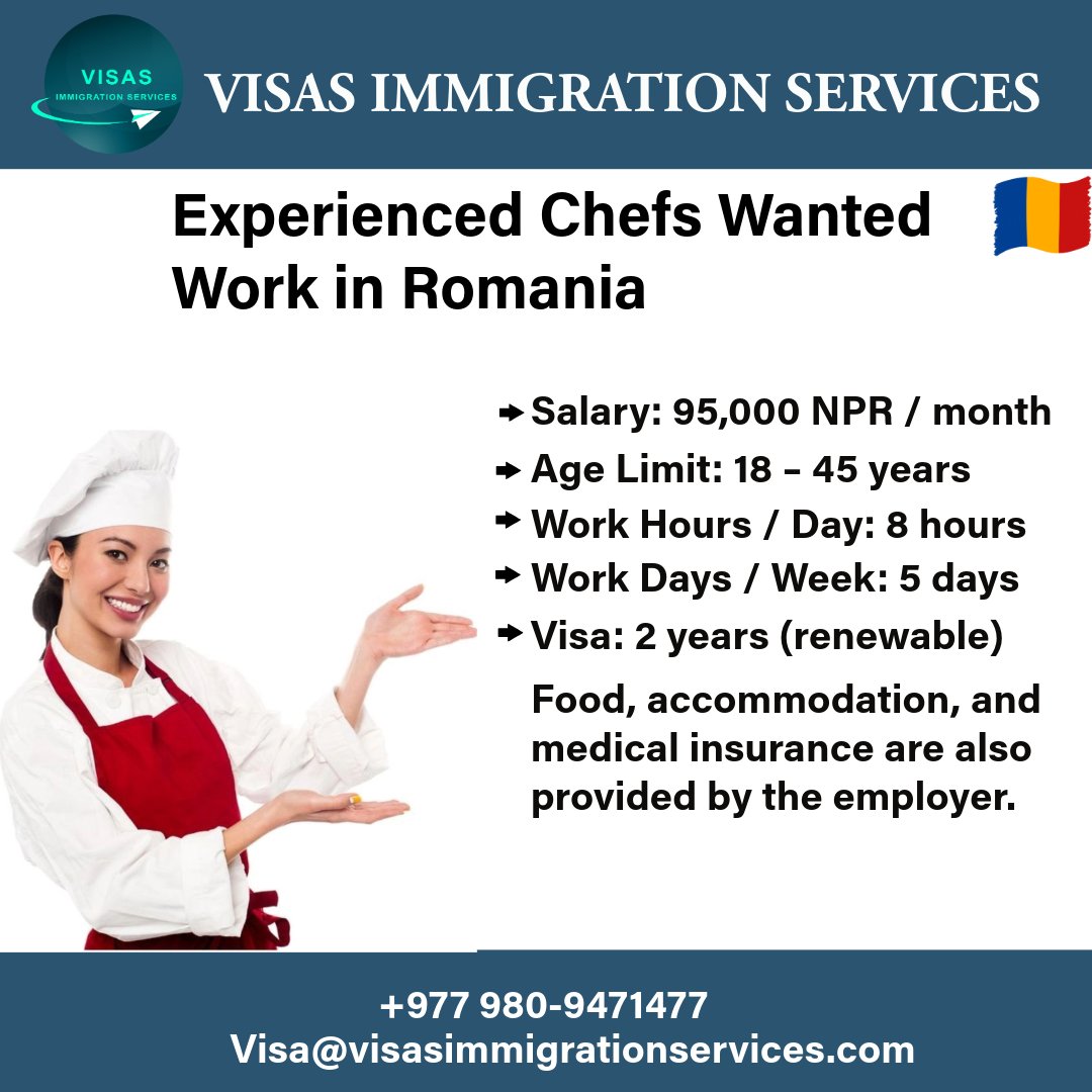 ServicesVisas's tweet image. 🔥 Cook your way to success!
Romania 🇷🇴 is hiring Chefs with attractive salary &amp;amp; benefits.
👉 Turn your passion into a career abroad today! 🍴

#ChefJobs #ProfessionalChef #WorkInRomania #RomaniaJobs #RomaniaWorkPermit #RomaniaVisa #RomaniaHiring #RomaniaEmployment