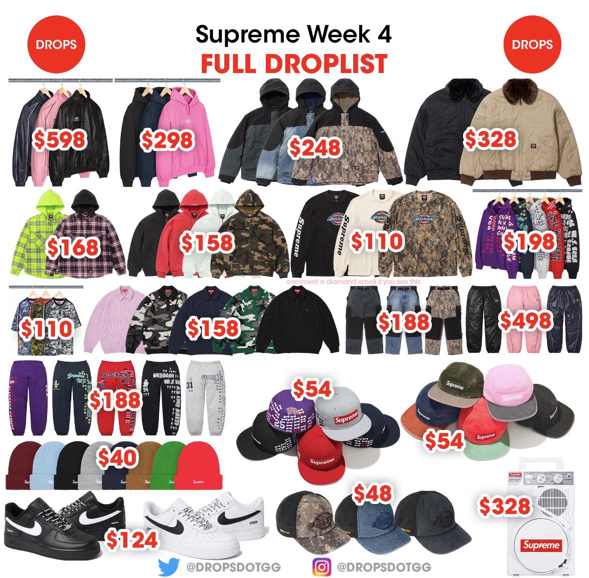 supreme week4
JPの代行を募集開始します。  
安めの価格設定です。 
希望者はDMください。
@allallneed2
をフォロー、このポストをリポストいただいた方から2名抽選で無料代行します。     金午後3時〆   
#supreme #week4 #代行