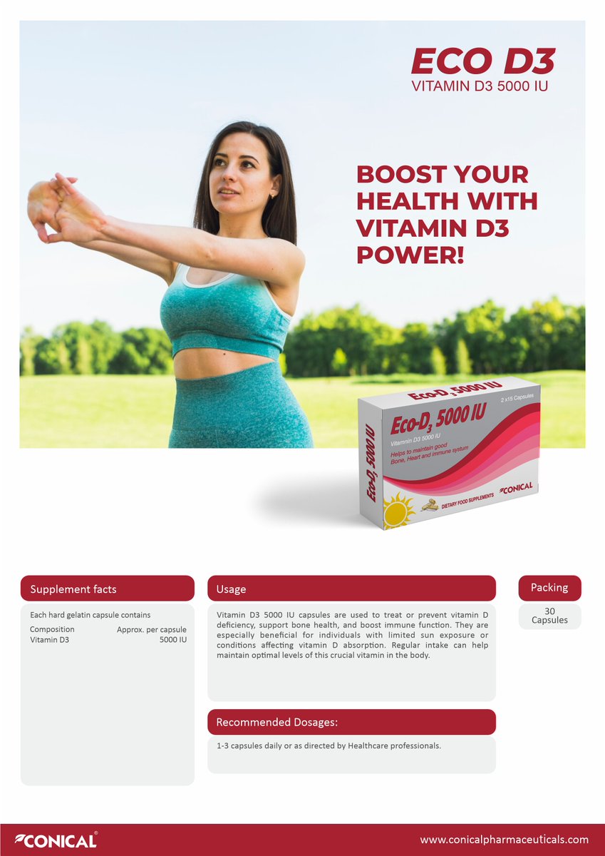 conicalphama's tweet image. ECO D3 – Vitamin D3 5000 IU Manufacturer &amp;amp; Exporter in India .
Supports bone health, immunity &amp;amp; wellness Trusted by importers &amp;amp; distributors across 20+ countries .

Check Product Details Here: shorturl.at/W8r66

#PharmaExporter #VitaminD3