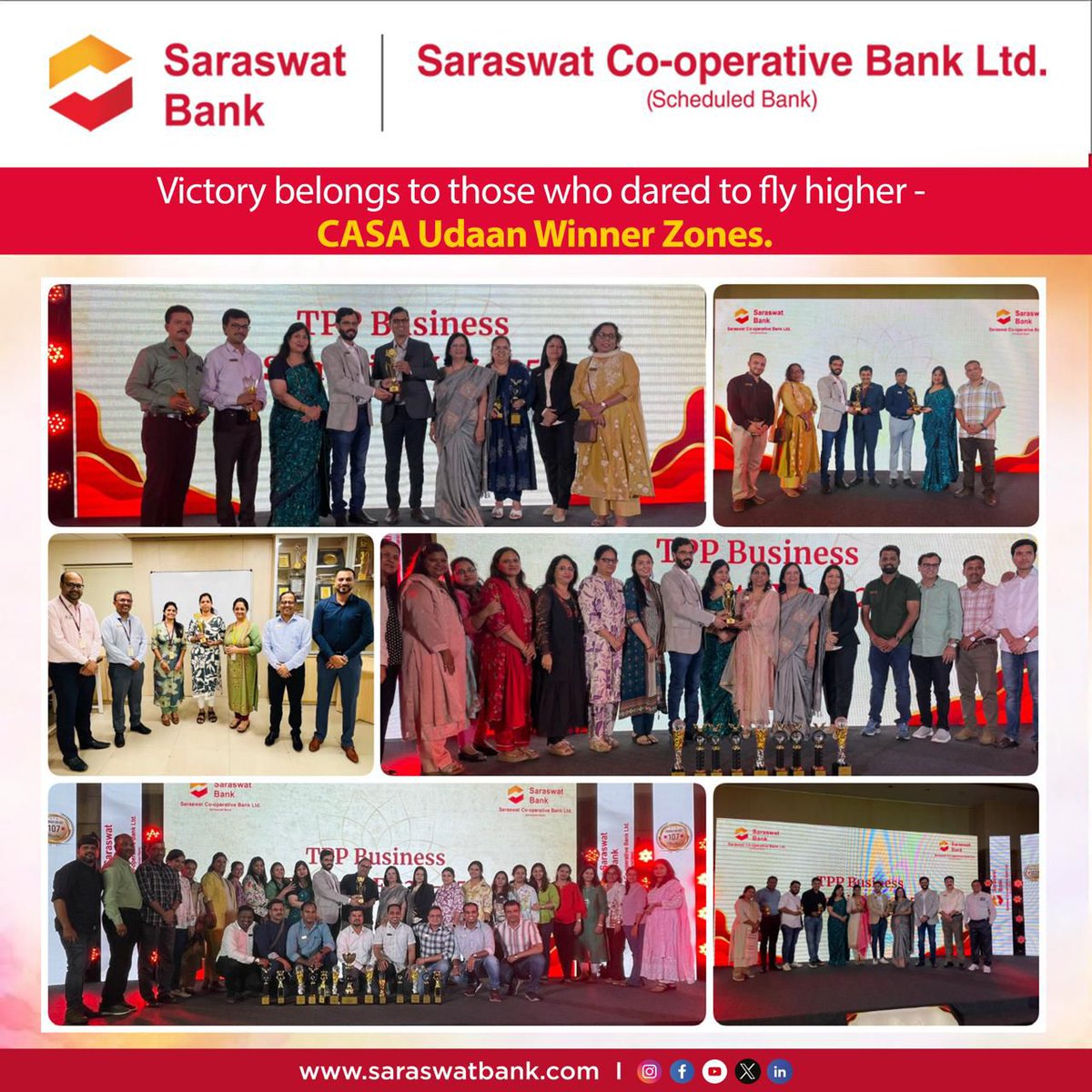 🏆💡 Winners don’t just participate, they inspire!
Congratulations to the best-performing zones of CASA Udaan Campaign for raising the bar and making us proud. 🎉

#SaraswatBank
#Banking
#winners
#Bestzone
#CASAUdaanCampaign