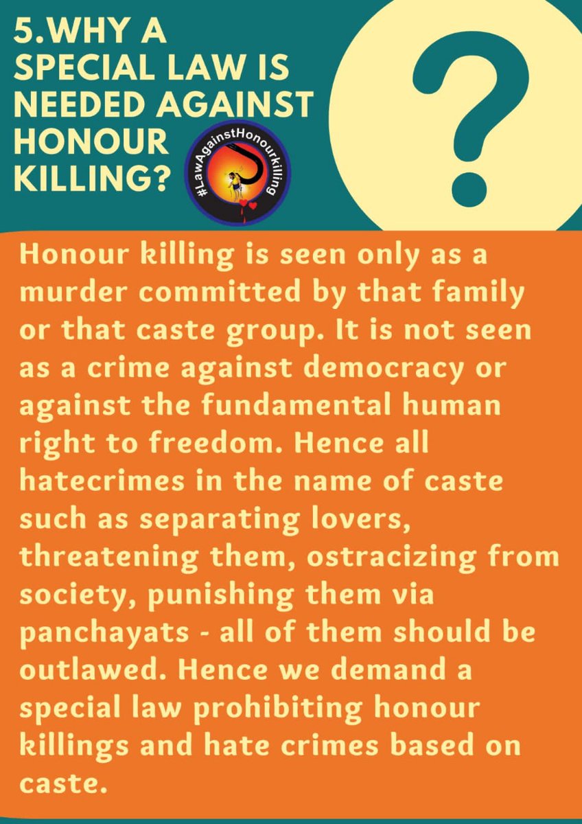 TN Government!
​Convene a state-level all-party meeting to enact a law to prevent caste-based honour killings!
​Establish district-level monitoring committees with civil society representatives to strictly enforce the Prevention of Atrocities Act!!
#LawAgainstHonourKilling