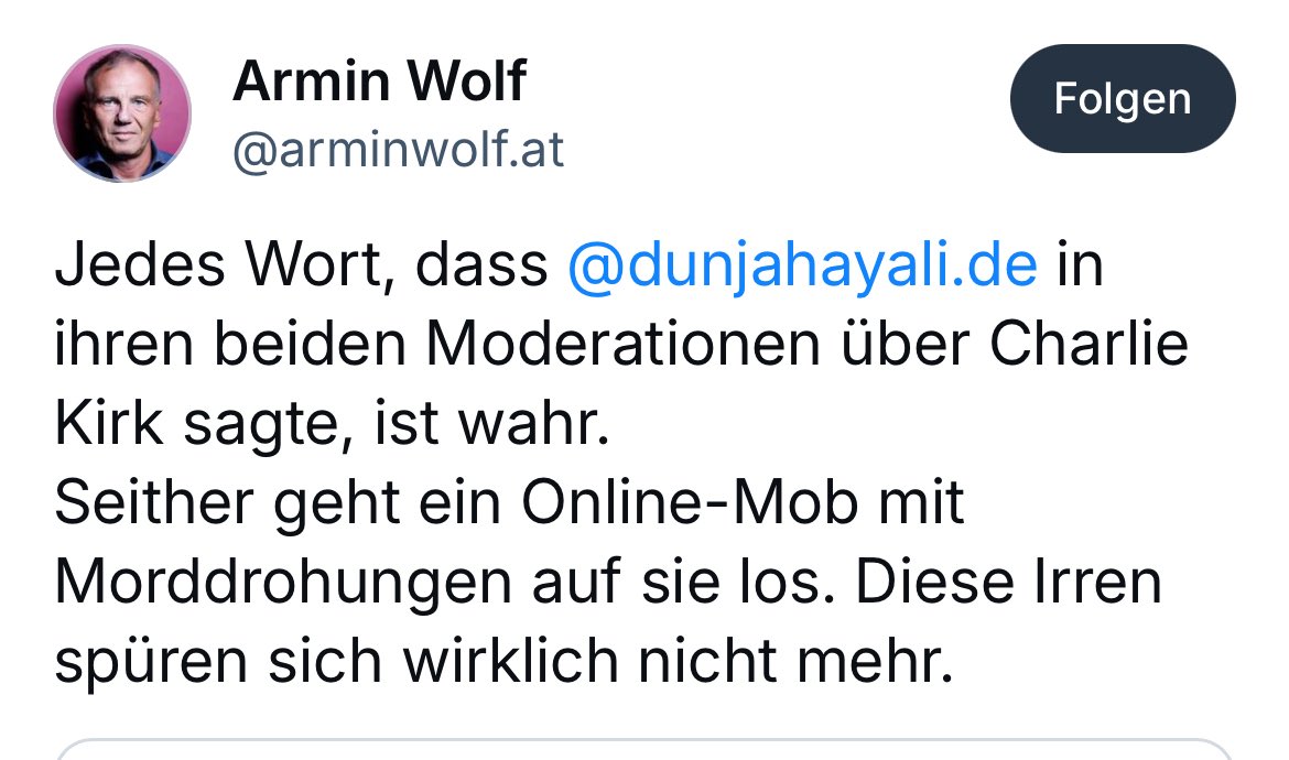 Wie ist es mit Linken, die Morde feiern und rechtfertigen? Spüren sich die? Kommt dazu was im ORF? 
Sind das überhaupt schon Irre oder ist das noch Haltung?