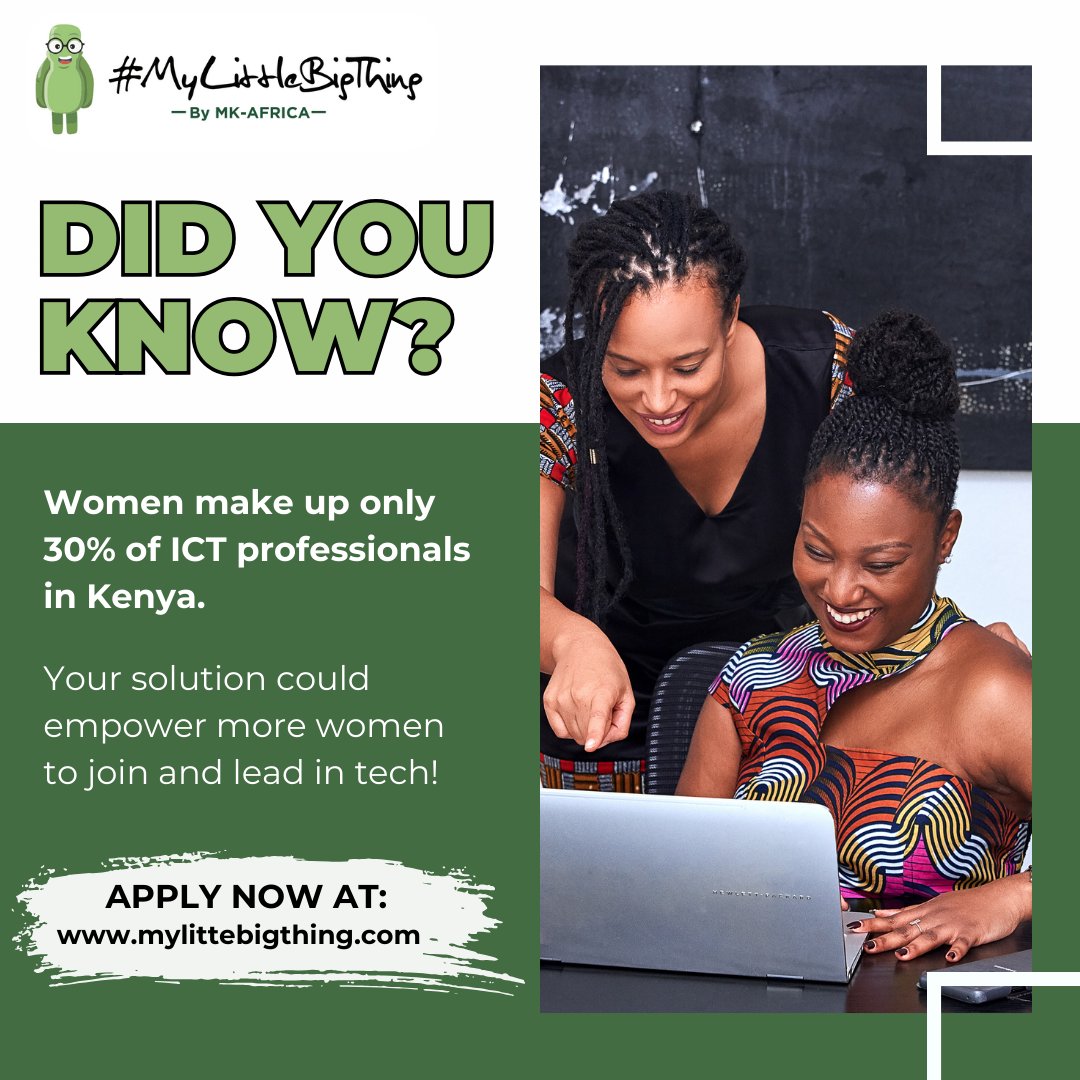 📊 Did you know? Only 30% of ICT professionals in Kenya are women. We see this not as a statistic, but as an opportunity for you. 💪

Whether it's an app, a platform, a training program, or a community initiative, your solution can empower more women to LEAD in tech.