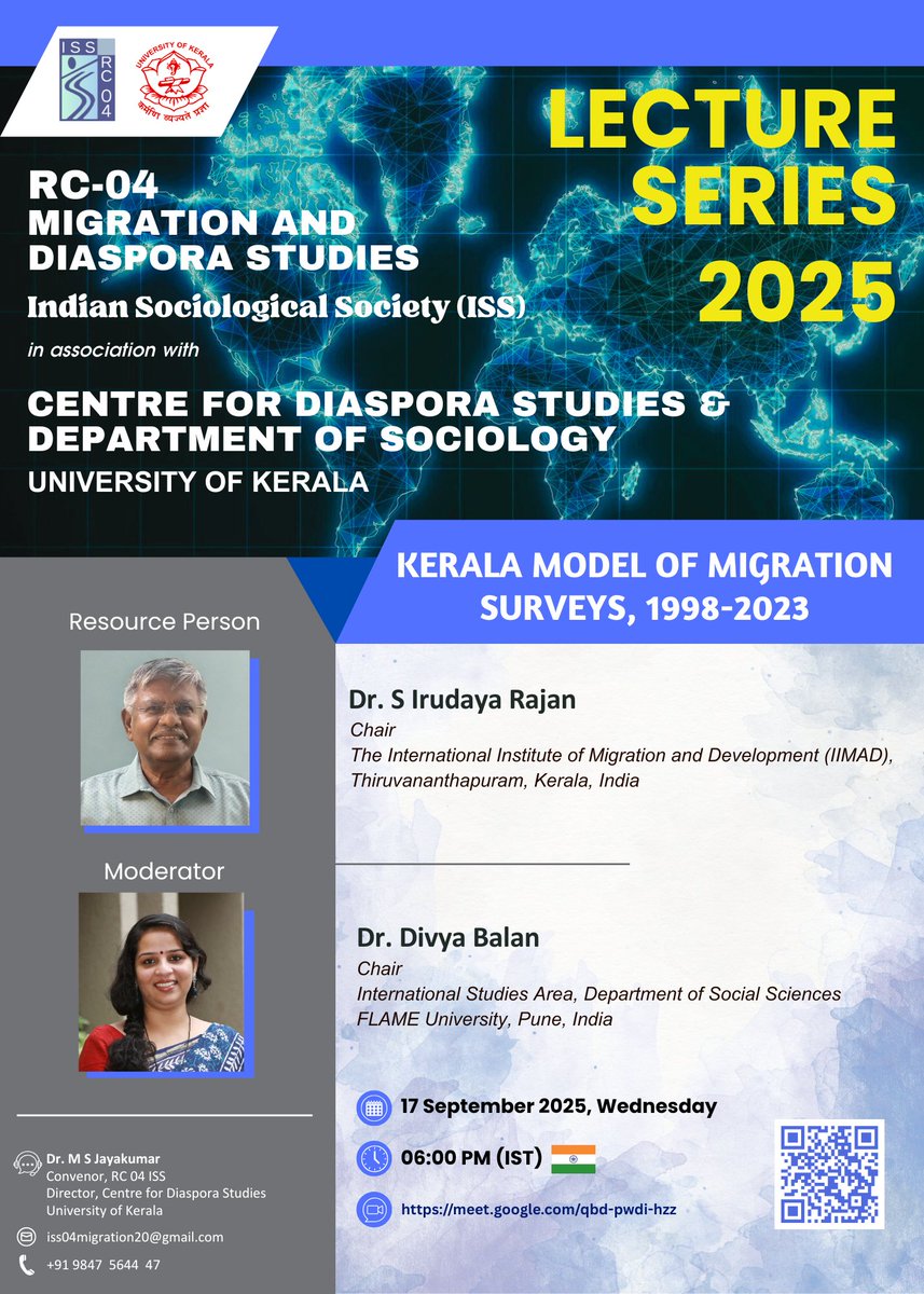 Delighted to share that I'll be moderating the lecture in the Migration &amp; Diaspora Studies Lecture Series 2025, organised by the ISS in association with the Centre for Diaspora Studies &amp;  Department of Sociology, Kerala University.

Warmly invite you all to join us!

<a href="/iimad_in/">International Institute of Migration & Development</a>