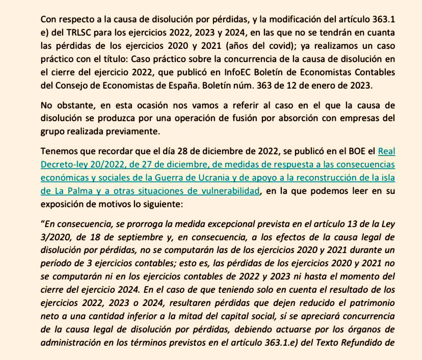 Economistas Contables (@econtables) on Twitter photo 📝 Caso práctico: concurrencia de la causa de disolución en el cierre de los ejercicios 2022, 2023 y 2024 en el caso de haber realizado previamente una operación de fusión.
por <a href="/glabatut/">Gregorio Labatut Ser</a> #EC_CGE tinyurl.com/3r3h6hx9 📝 Caso práctico: concurrencia de la causa de disolución en el cierre de los ejercicios 2022, 2023 y 2024 en el caso de haber realizado previamente una operación de fusión.
por <a href="/glabatut/">Gregorio Labatut Ser</a> #EC_CGE tinyurl.com/3r3h6hx9