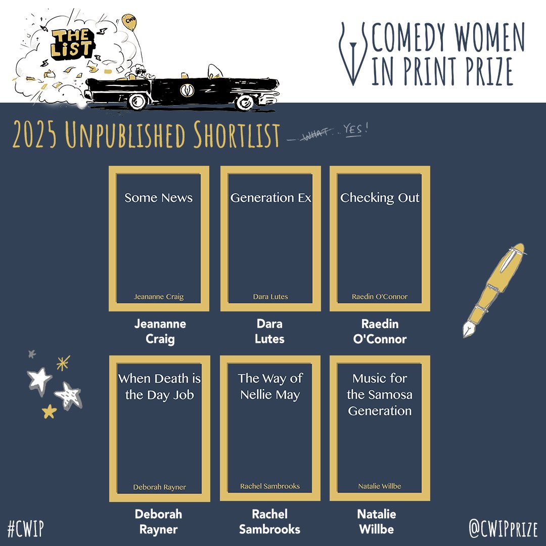 CWIPprize's tweet image. The 2025 Unpublished Shortlist! Bringing six new writers closer to a book deal with @herabooks these stunning debuts are brimming with wit.

#CWIP #shortlist #unpublished #wittywomen#litaward #wittywriter #prize #CWIPprize