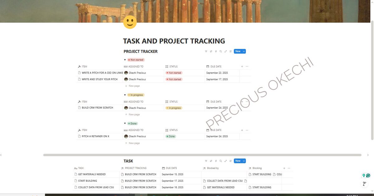 OkechiPrecious_'s tweet image. Lately my sleep routine has been in shambles because I have  been grinding in Notion. After a few late nights, I built a project tracker and an automated checklist.

Consistency really compounds, I am  addicted now and I can’t help it.

#notion #buildinginpublic
