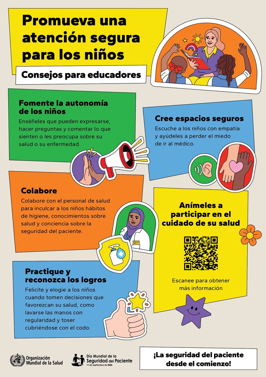 Celebramos el #DiaMundialSeguridad del paciente, centrado en los más pequeños 
⚠️Cualquier iniciativa de #prevencion es bien acogida 
ℹ️Claves de la campaña:
-Los niños no son adultos pequeños 
-La seguridad es lo primero
-Las causas de daño se conocen
who.int/es/campaigns/w…