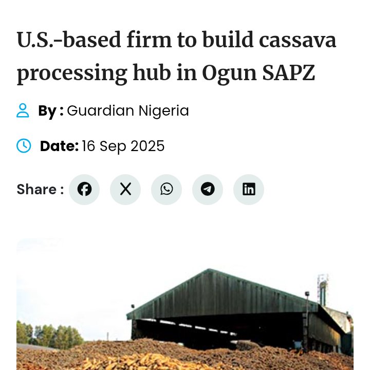 The establishment of a U.S based cassava processing hub in Ogun State’s Special Agro-Industrial Processing Zone (SAPZ) marks a significant leap in the state’s agricultural and industrial development. This project will bring enormous benefits to farmers, businesses, and the